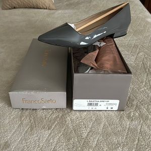 Gray patent shoes